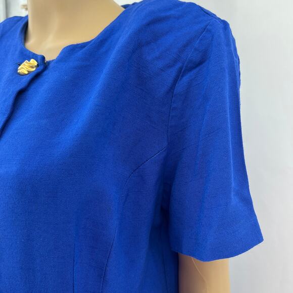 Melissa (14) Womens American VINTAGE 80's Blue Button Up Sheath Midi Dress - Picture 5 of 10